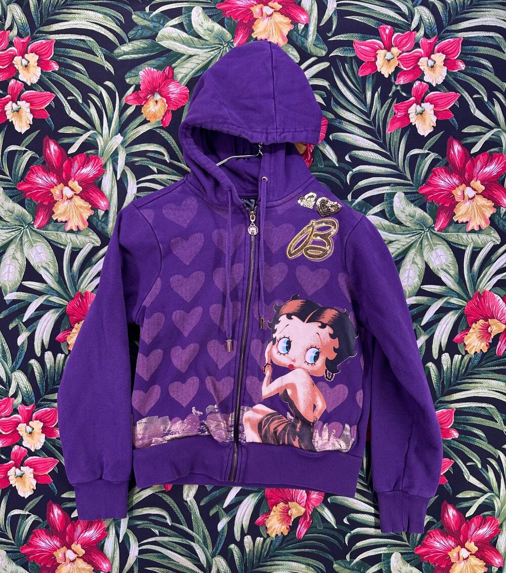 Vintage Betty Boop Purple Zip Up Hoodie Youth Size Large